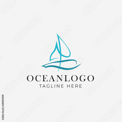 signature style boat logo one line art design