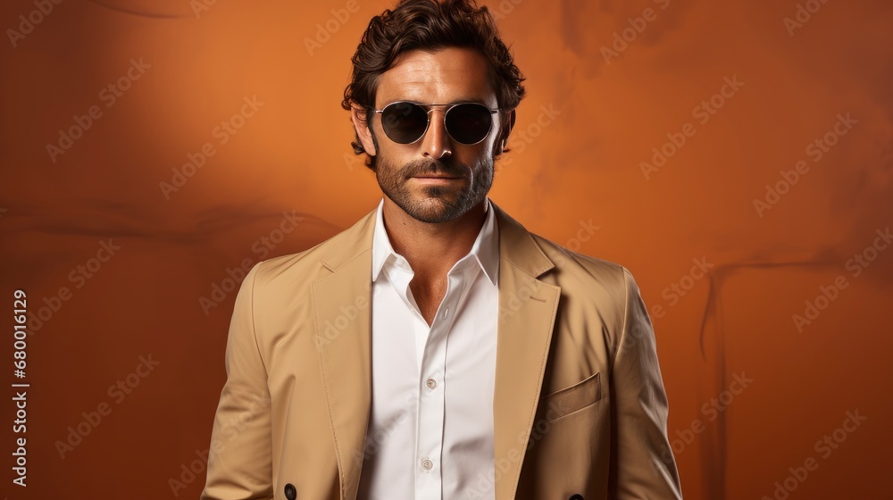Fototapeta premium Stylish Man Wearing Sunglasses White Shirt, HD, Background Wallpaper, Desktop Wallpaper