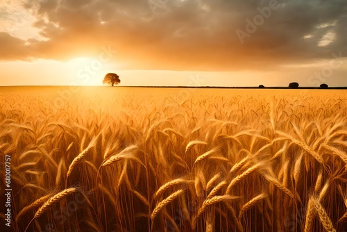 Imagine A field of golden wheat swaying in the gentle breeze as the w photo
