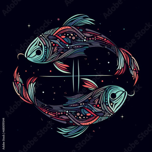 pisces zodiac sign icon, two fish