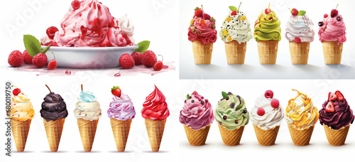 dessert sweet cream ice strawberry summer white food cone cold isolated pink gelato frozen flavor 