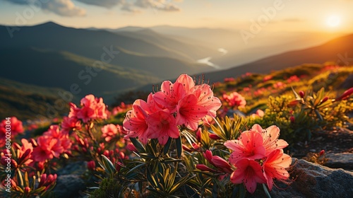 Rhododendron Flowers Covered Mountains Meadow, HD, Background Wallpaper, Desktop Wallpaper © Moon Art Pic