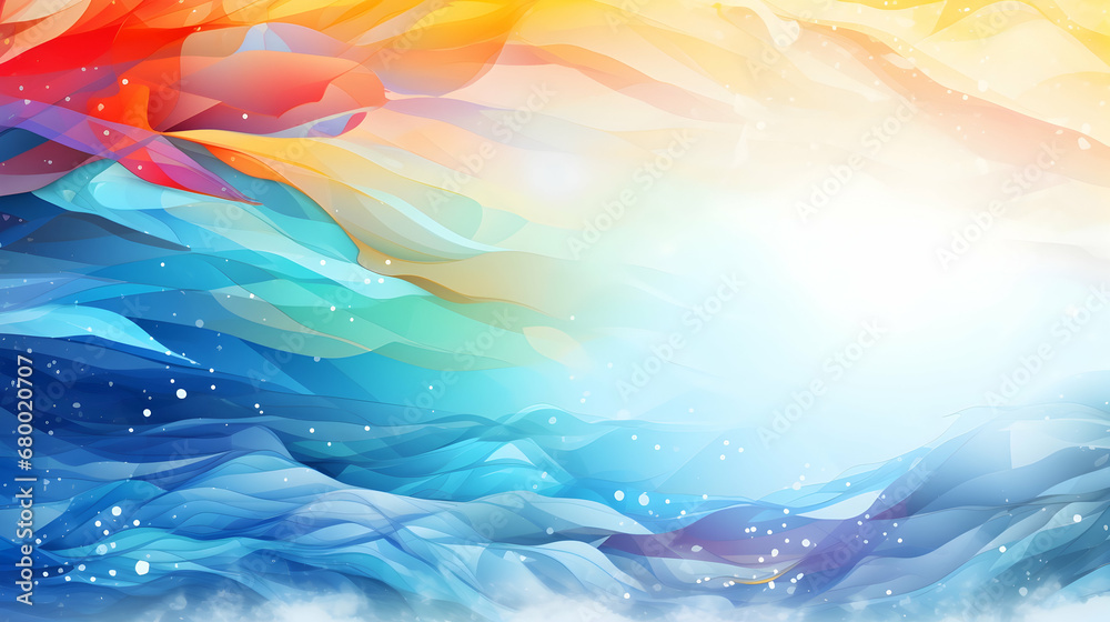 Abstract digital art featuring a vibrant wave pattern in a blend of warm and cool colors