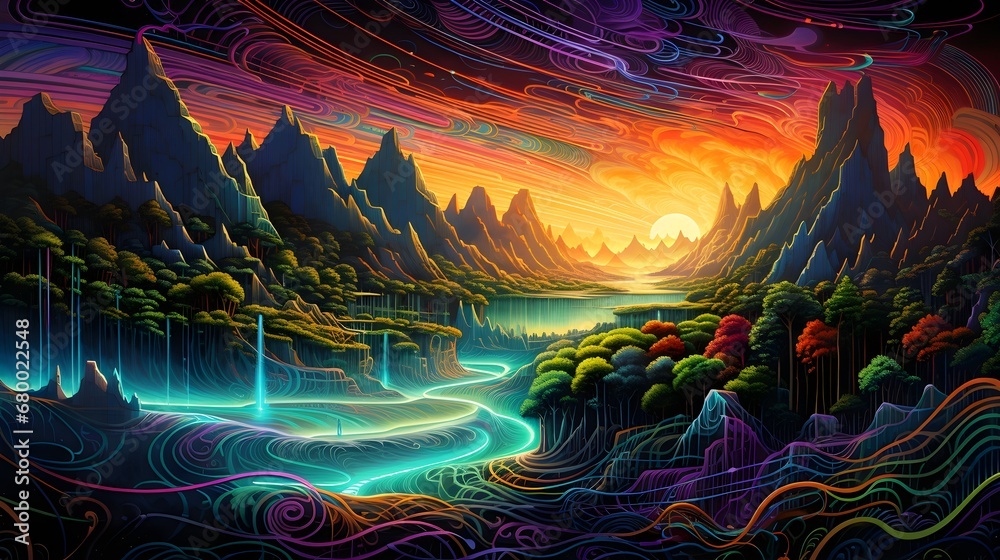 Vibrant Fantasy Landscape with Surreal Colors