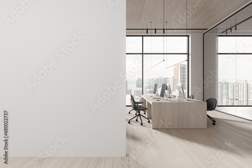 Fototapete White open space office interior with blank wall