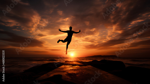 Silhouette of man leaping over to the new year of 2024, PNG, 300 DPI