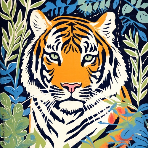 Tiger in forest contrast illustration