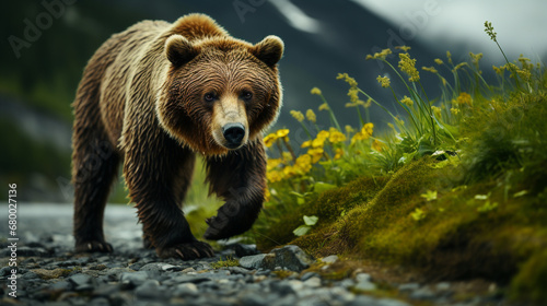 brown bear sitting on a rock © AA
