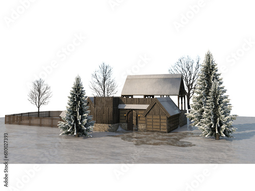 wooden house in winter