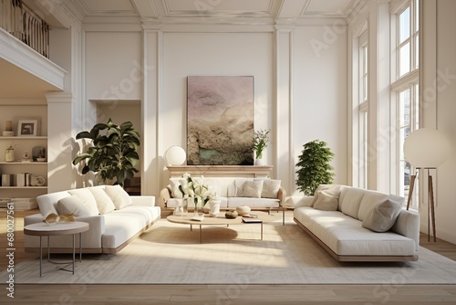 Modern and simple livingroom interior  suitable for catalog cover photos in magazines or advertisements. Generative AI