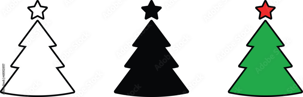 Christmas tree icons lined, isolated and colored version. Design template. Vector illustration Christmas tree icons lined, isolated and colored version. Design template. Vector illustration