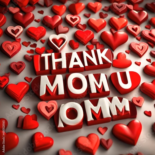 Thank you mom message with red hearts3D- photo