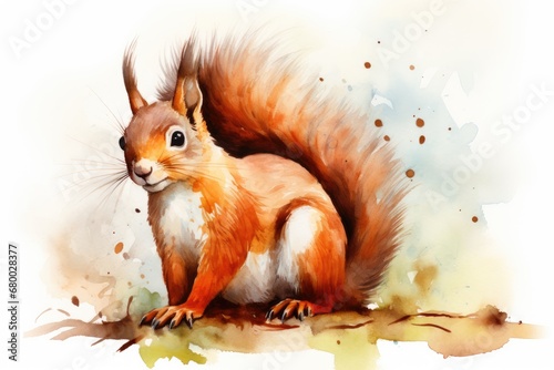 Fototapeta Naklejka Na Ścianę i Meble -  watercolor Squirrel Watercolor single squirrel animal Squirrel Wild Animal Illustration Hand Painted