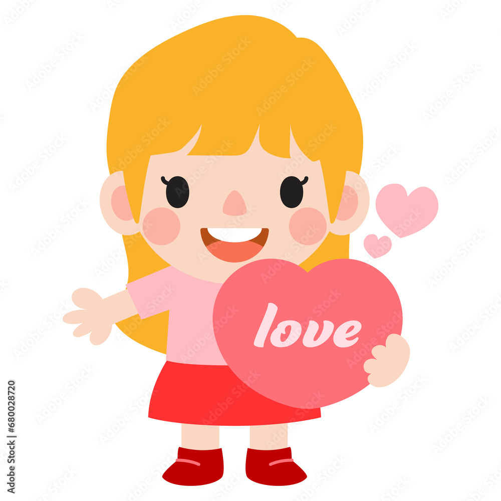 happy valentines day teen couple clipart. Romantic girl and boy giving heart balloon gift