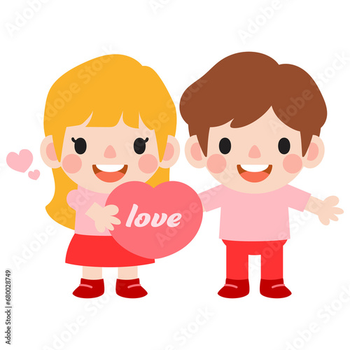 happy valentines day teen couple clipart. Romantic girl and boy giving heart balloon gift © Noey smiley