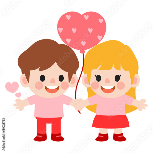 happy valentines day teen couple clipart. Romantic girl and boy giving heart balloon gift