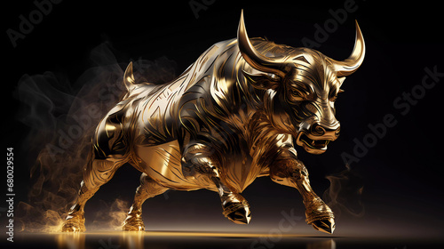 Bull financial bitcoin or crypto market concept in gold and black color photo