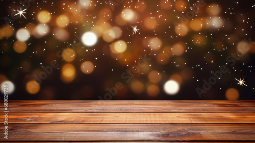 Christmas holiday background with empty wooden table