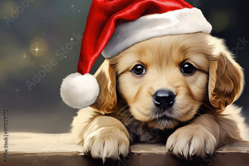 charming puppy in red Santa Claus hat