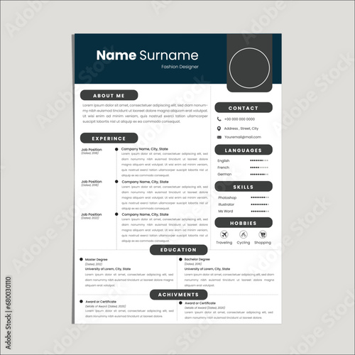 Modern Professional CV Resume Template design - Blue and White