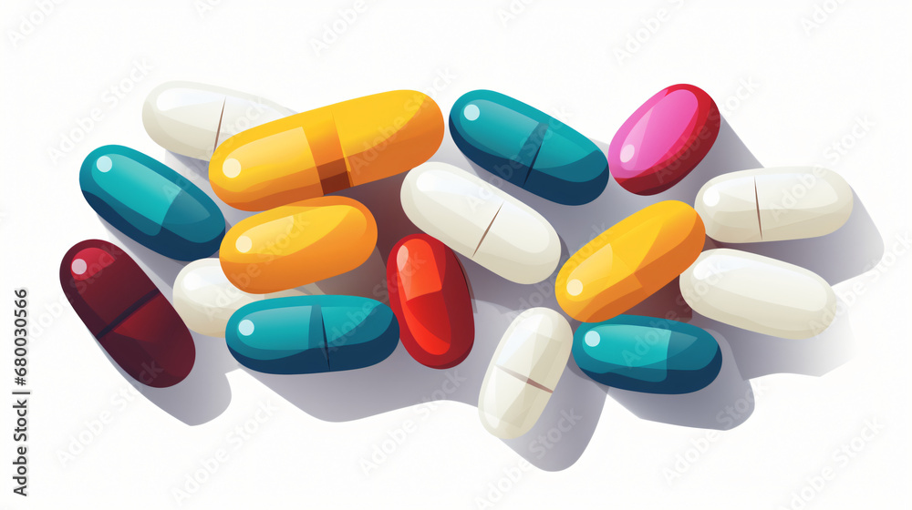 Multicolored pills isolated. Medicines drugs