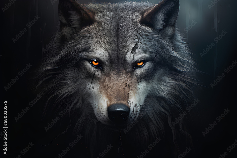 gray wolf portrait looking into camera gray wolf portrait looking into camera