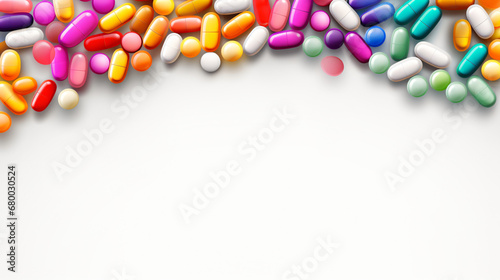 Multicolored pills isolated. Medicines drugs