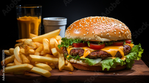 hamburger and french fries HD 8K wallpaper Stock Photographic Image