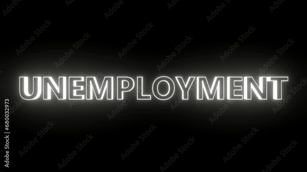Unemployment neon flashing white bright light on black background. Modern trends large white text on black background 3d Animation Unemployment neon flashing white bright light on black background. Modern trends large white text on black background 3d Animation