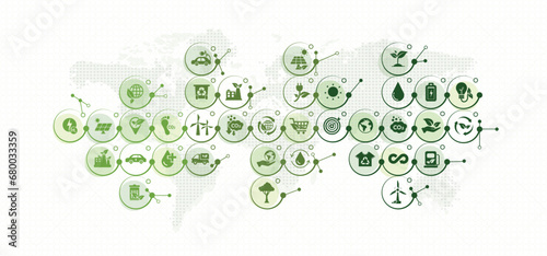 World environment and sustainable development concept with ecology icons with green geometric template to reduce co2, eco friendly, green technology and ecology isolated vector in flat vector style.