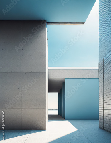 Minimalist Architecture - Modern Building With Empty Space in Blue & White (ID: 680034147)