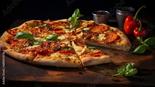 Elegant Chicken and Roasted Red Pepper Pesto Pizza  showcasing the vibrant red peppers