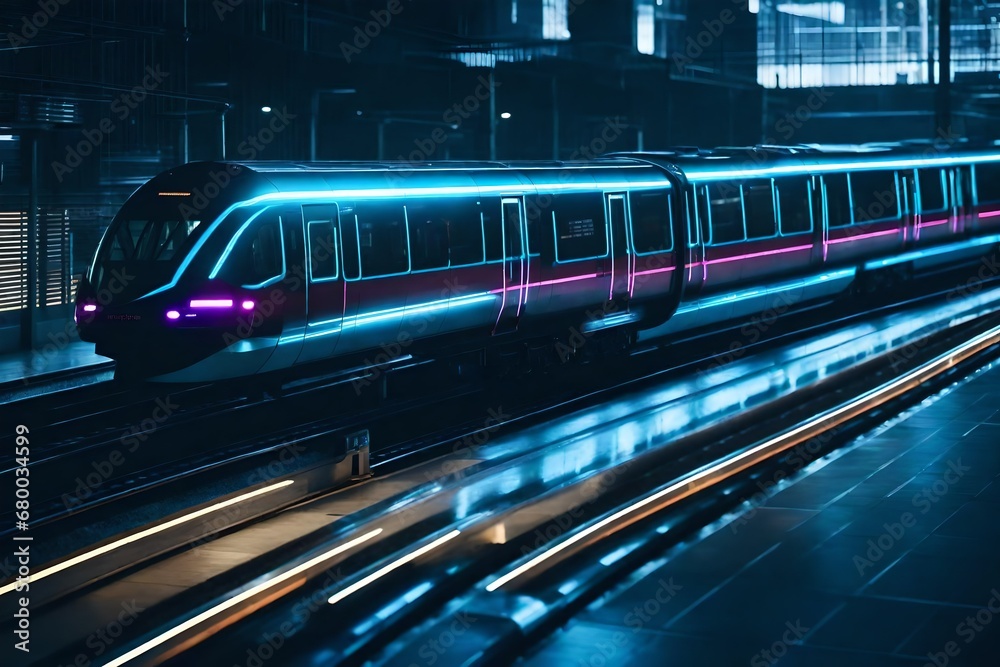 imagine Futuristic transportation system with magnetic levitation trains and automated vehicles