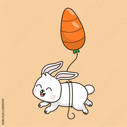 cute bunny flying with carrot balloon