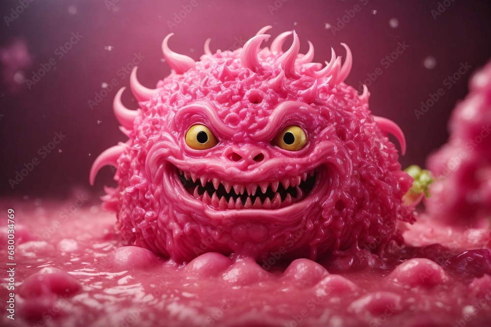 A picture of detailed pink slime monster with a scary smile.