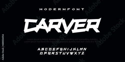 Carver Modern abstract digital alphabet font. Minimal technology typography, Creative urban sport fashion futuristic font and with numbers. vector illustration