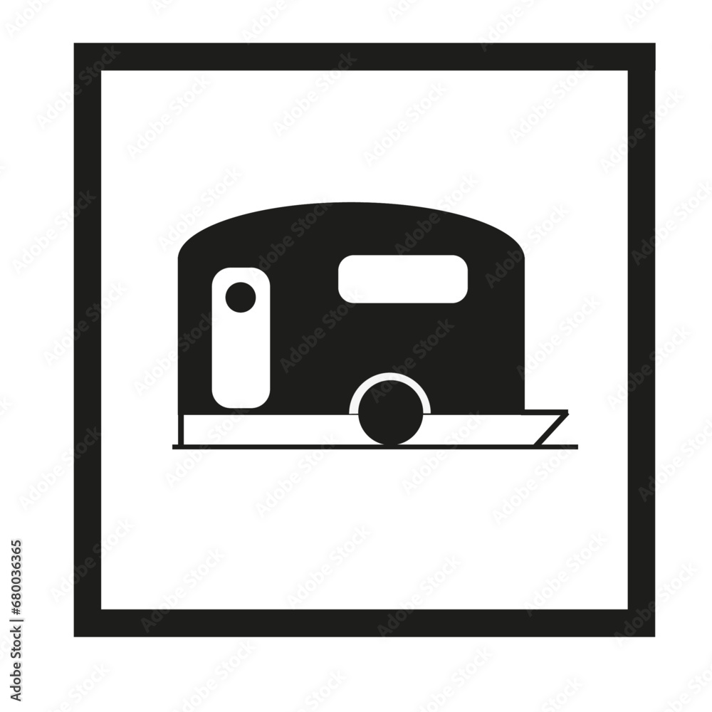Panneau carré avec idéogramme indiquant un terrain de camping pour caravanes Panneau carré avec idéogramme indiquant un terrain de camping pour caravanes