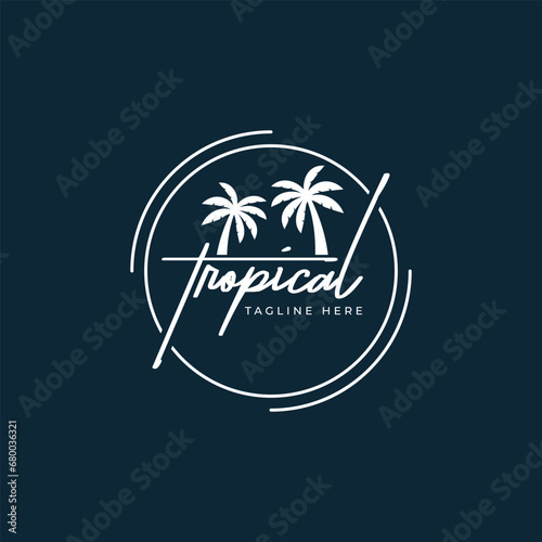 Tropical wordmark logo design creative text logo ocean palm tree 