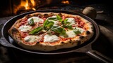 Neapolitan Pizza on a Rustic Pan, Capturing the Essence of Traditional Italian Cooking