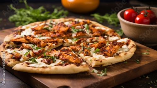 Savory Chicken and Sun-Dried Tomato Pesto Flatbread Pizza, highlighting the burst of sun-dried tomatoes