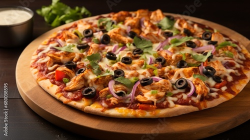 Southwest Chicken Chipotle Pizza, highlighting the smoky chipotle sauce and black beans