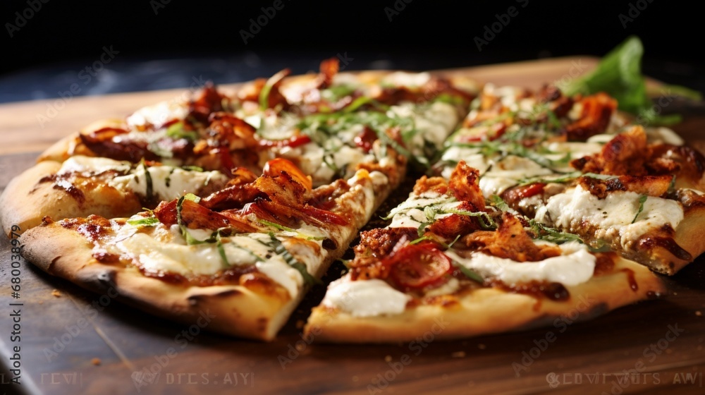Sun-Dried Tomato and Goat Cheese Chicken Pizza, emphasizing the creamy goat cheese