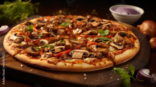 Supreme BBQ Chicken and Mushroom Pizza  capturing the essence of smoky barbecue flavor