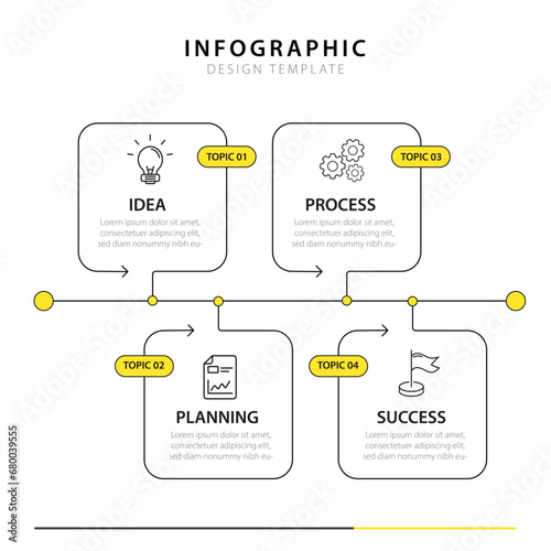 Timeline Creator infographic template. 4 Step timeline journey, calendar Flat simple infographics design template. presentation graph. Business concept with 4 options, vector illustration.