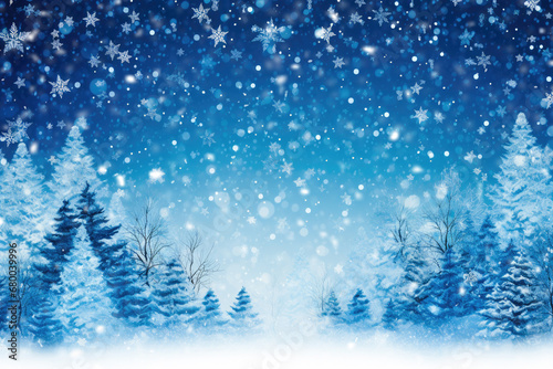 Winter christmas background with trees and snow © maribom