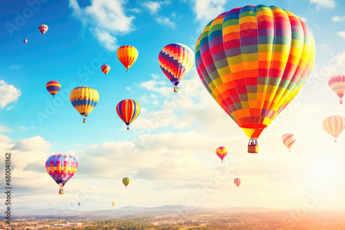 Colorful hot air balloons flying in the air