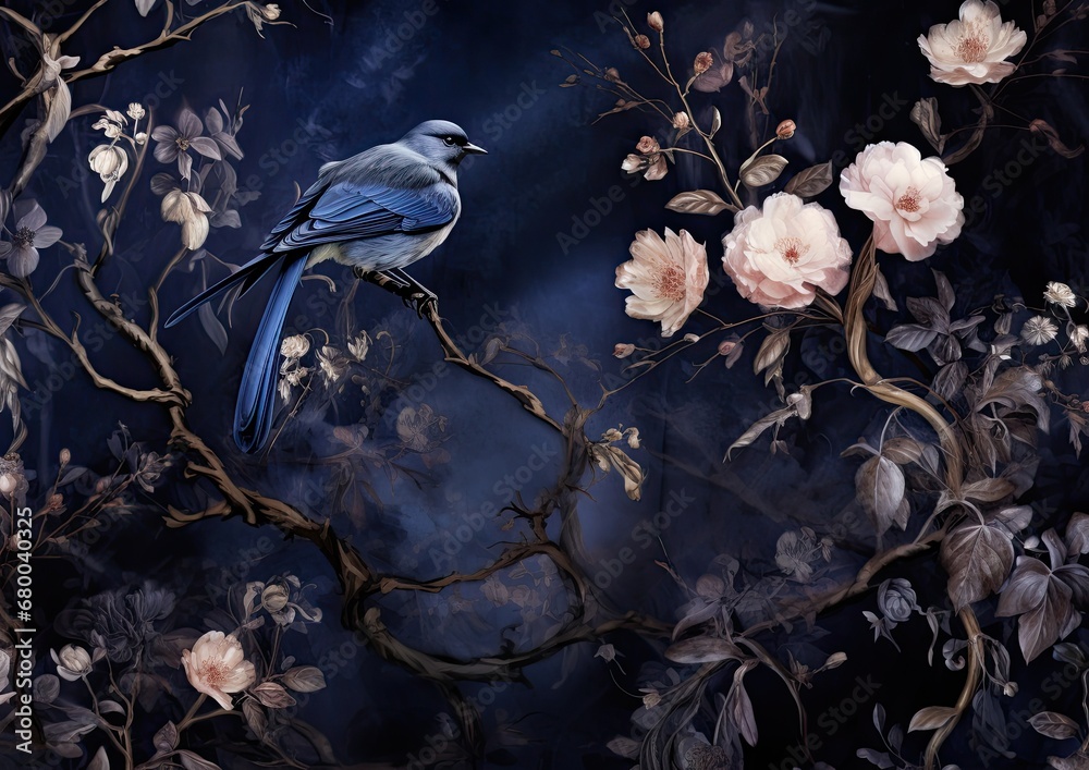 Victorian decorative background. Illustration with birds