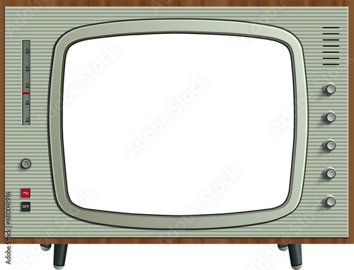 Retro TV icon with empty screen isolated on white, 3d vintage illustration. photo