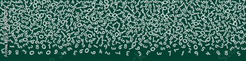 Falling handdrawn chalk numbers. Math study concept with flying digits. Eminent back to school mathematics banner on blackboard background. Falling numbers illustration.