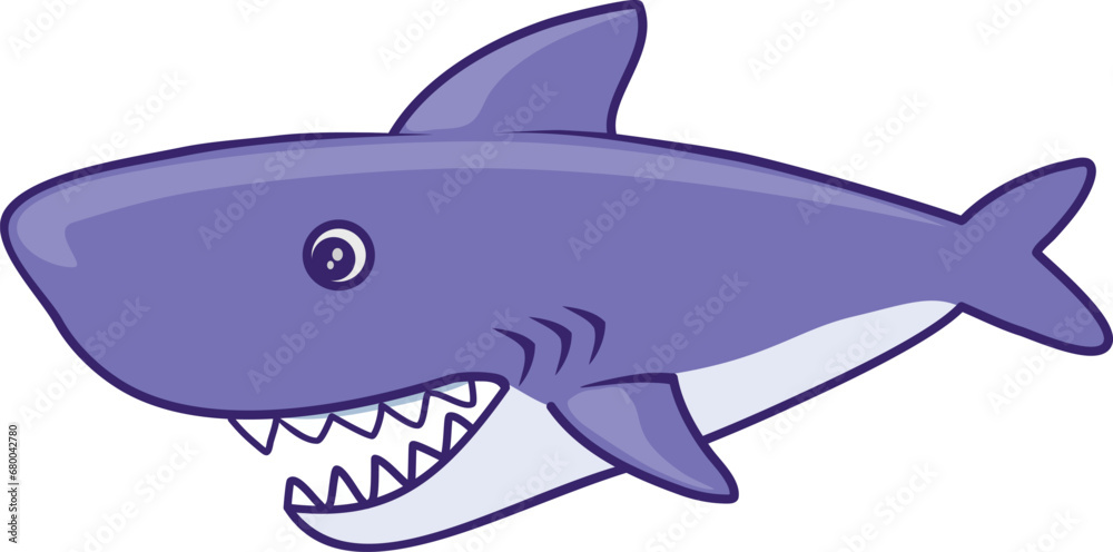 Obraz premium Shark cartoon illustration isolated on white. Shark ocean animals, scary jaws, Marine predator fish vector. Good for icon, mascot, logo, sign, print, coloring children book, sticker, clip art,